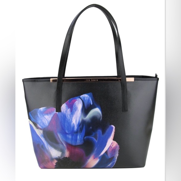 Ted Baker Handbags - Ted Baker “Cosmic Bloom” Black Leather Tote